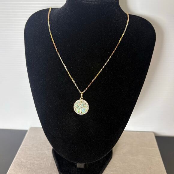 Moissanite Opal Tree of Life Necklace- 14k Vermeil over 925 - Picture 6 of 10